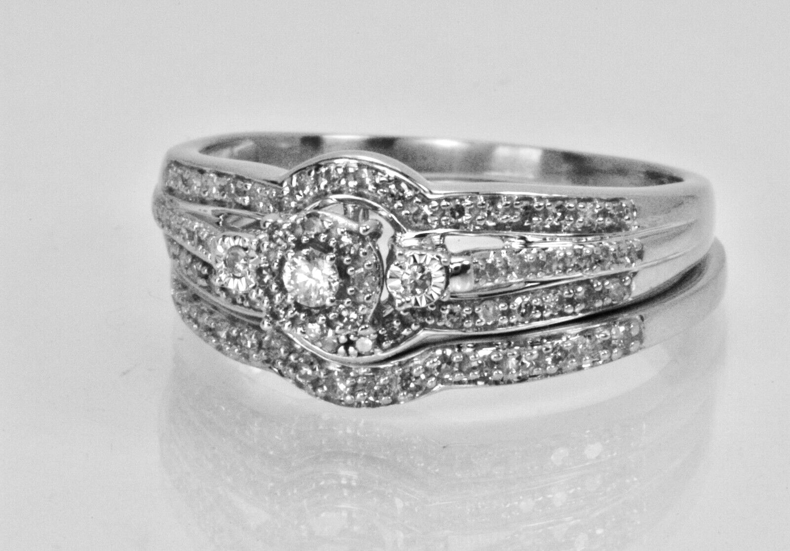 0.50ctw Round Cut Diamond Cluster Statement Ring Set 14k White Gold Lot 8
