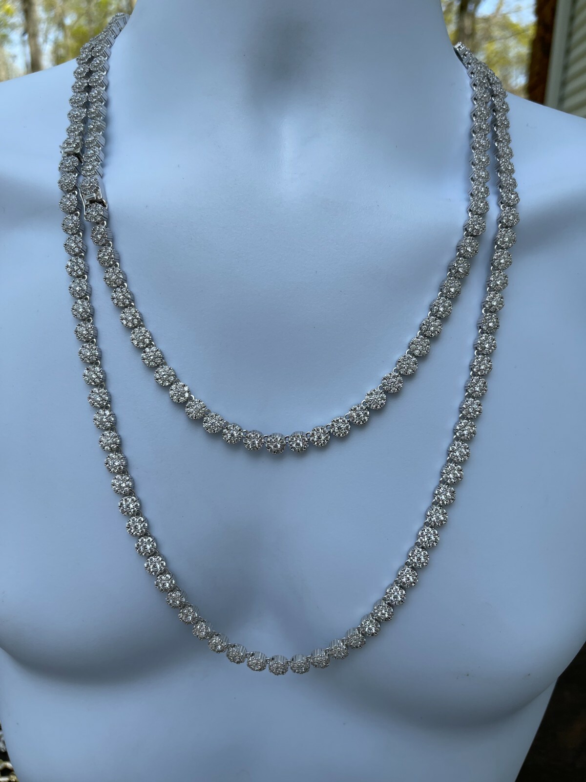 Real MOISSANITE Hip Hop Cluster Tennis Chain Necklace 7mm Pass Diamond Tester