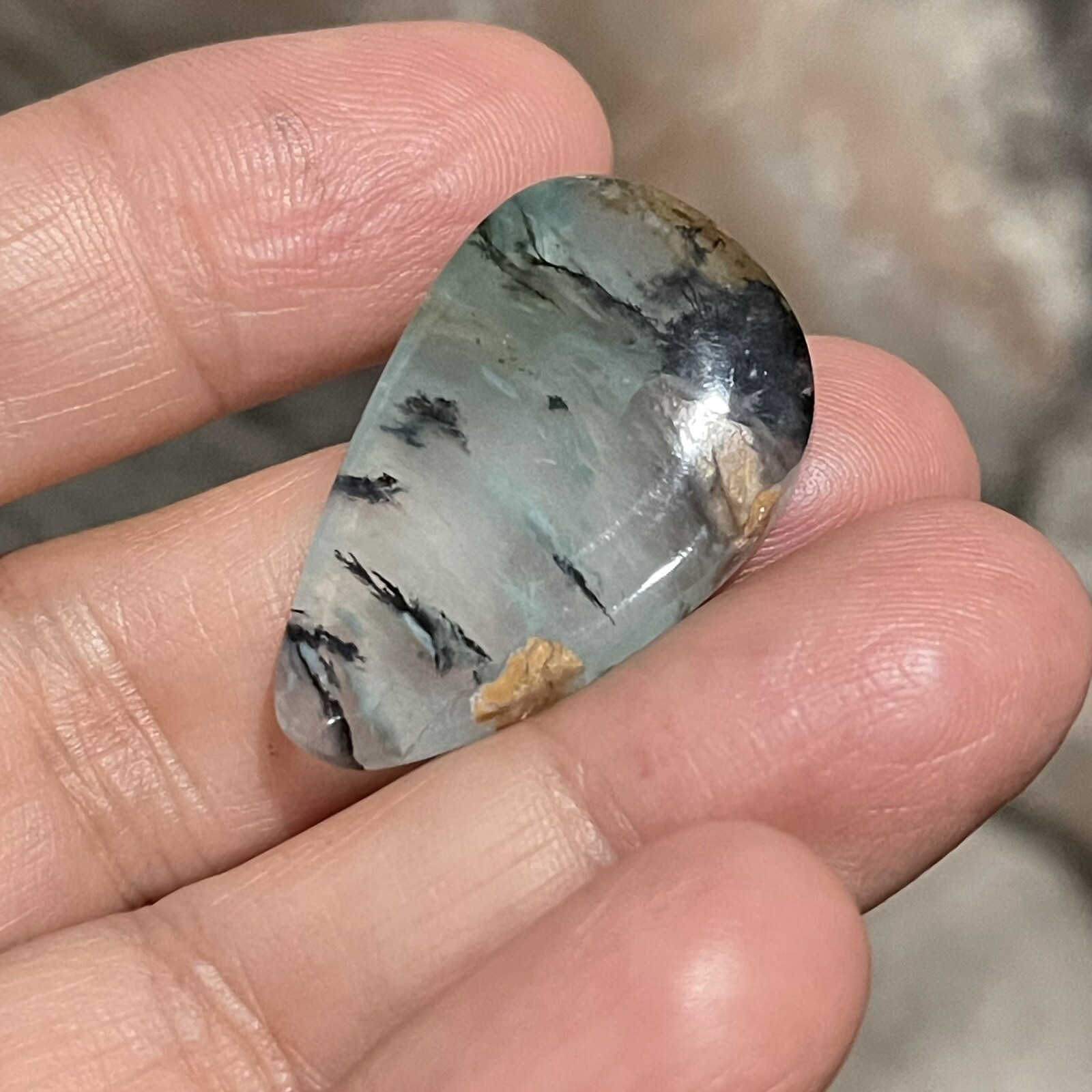 22ct 30.5x19x5.6mm Fine Picture Like Blue Peruvian Opal Smooth Cabochon Gem