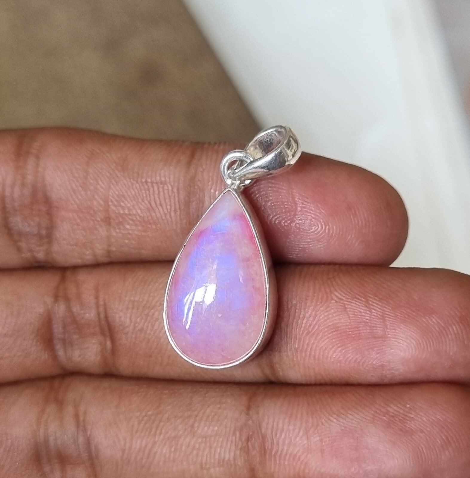 Pink Moonstone Pendant 925 Sterling Silver Breathtaking Handmade WonderfulPG1208