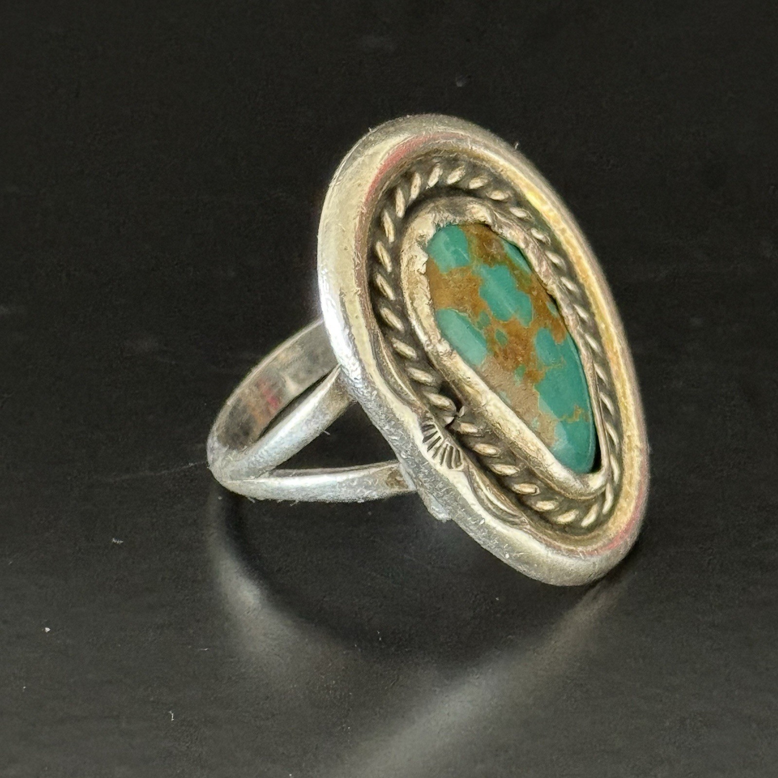 Vintage Navajo Sam P Stamped Sterling Silver 925 Turquoise Ring Size 10