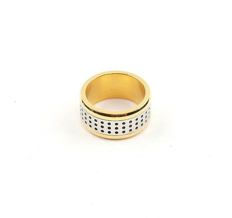 Stainless Steel 2 Tone Silver & Gold IP Textured Wide Band Spinner Ring