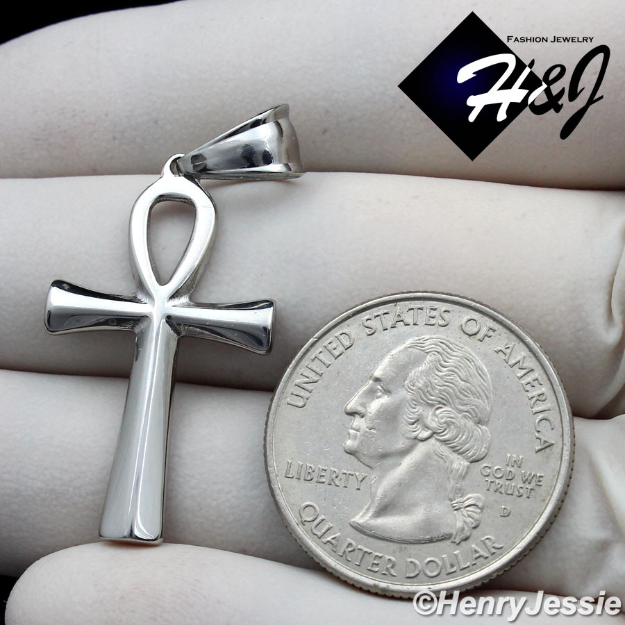 MEN WOMEN Stainless Steel Silver Plain Ankh Key Cross Charm Pendant*P112
