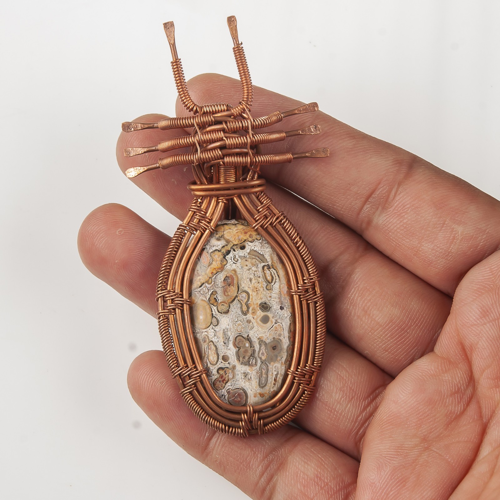 Leopard Skin Jasper Stone Birthday Wire Wrap Bezel Mother Pendant Jewelry Copper