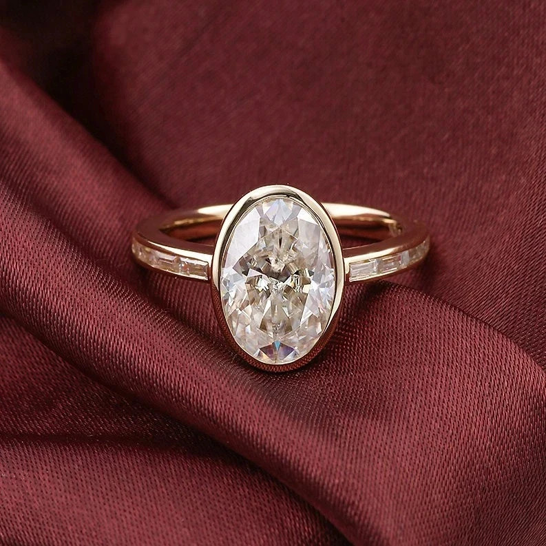 3.25 CT Oval F-VS1 Lab Grown Diamond Women Wedding Gift Ring 14K Yellow Gold IGI