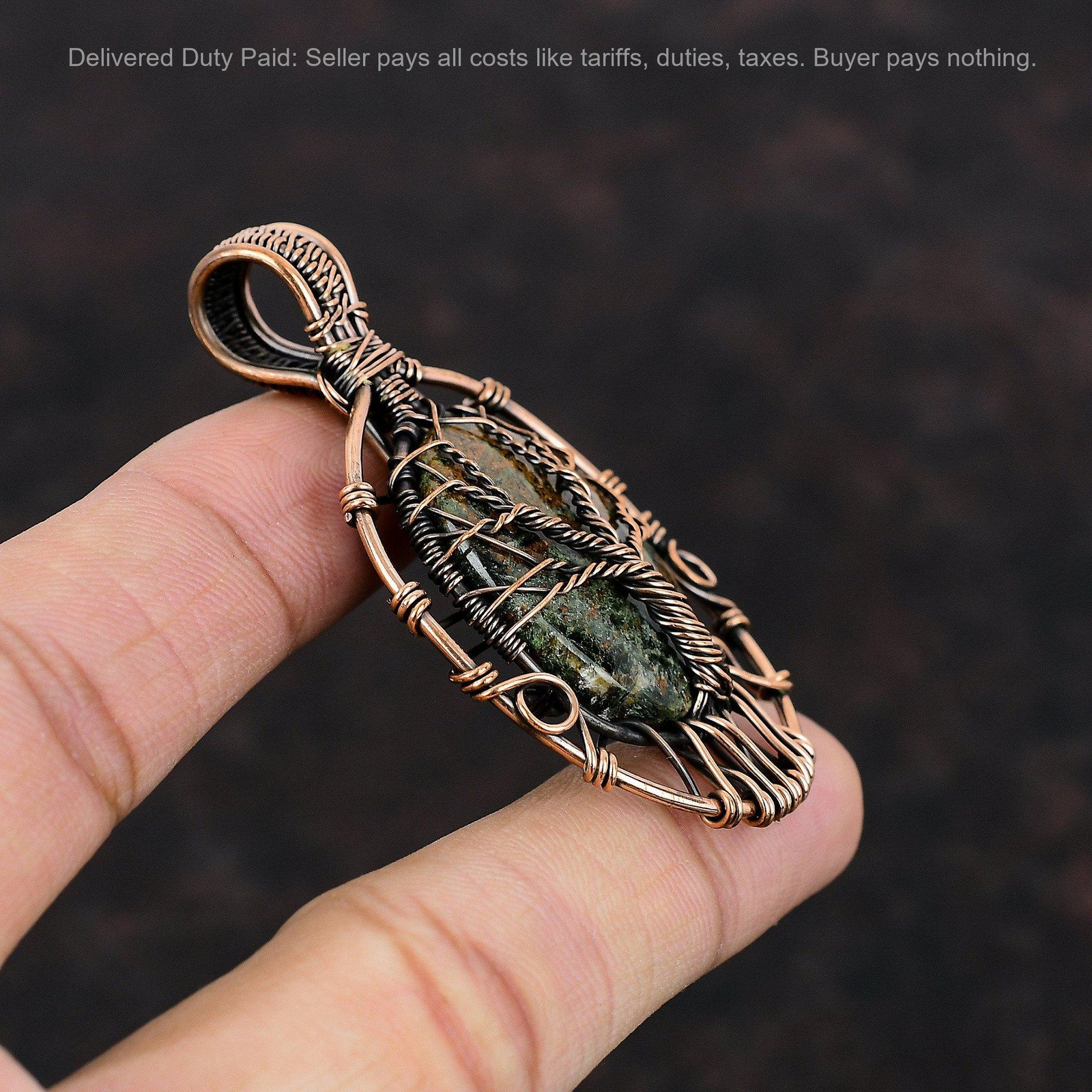 Oval Spessartine Garnet in Limestone Gemstone Unique Boho Pendant Jewelry Copper