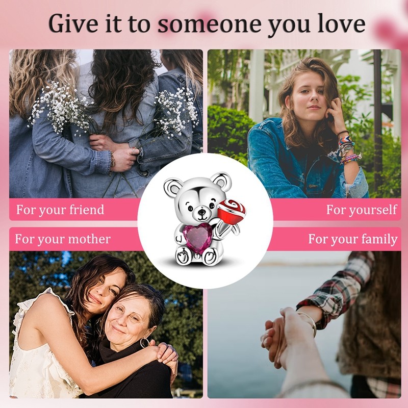 MULA European 925 Silver AAA CZ DIY Charm Enamel Sweet Bear For Women Bracelet