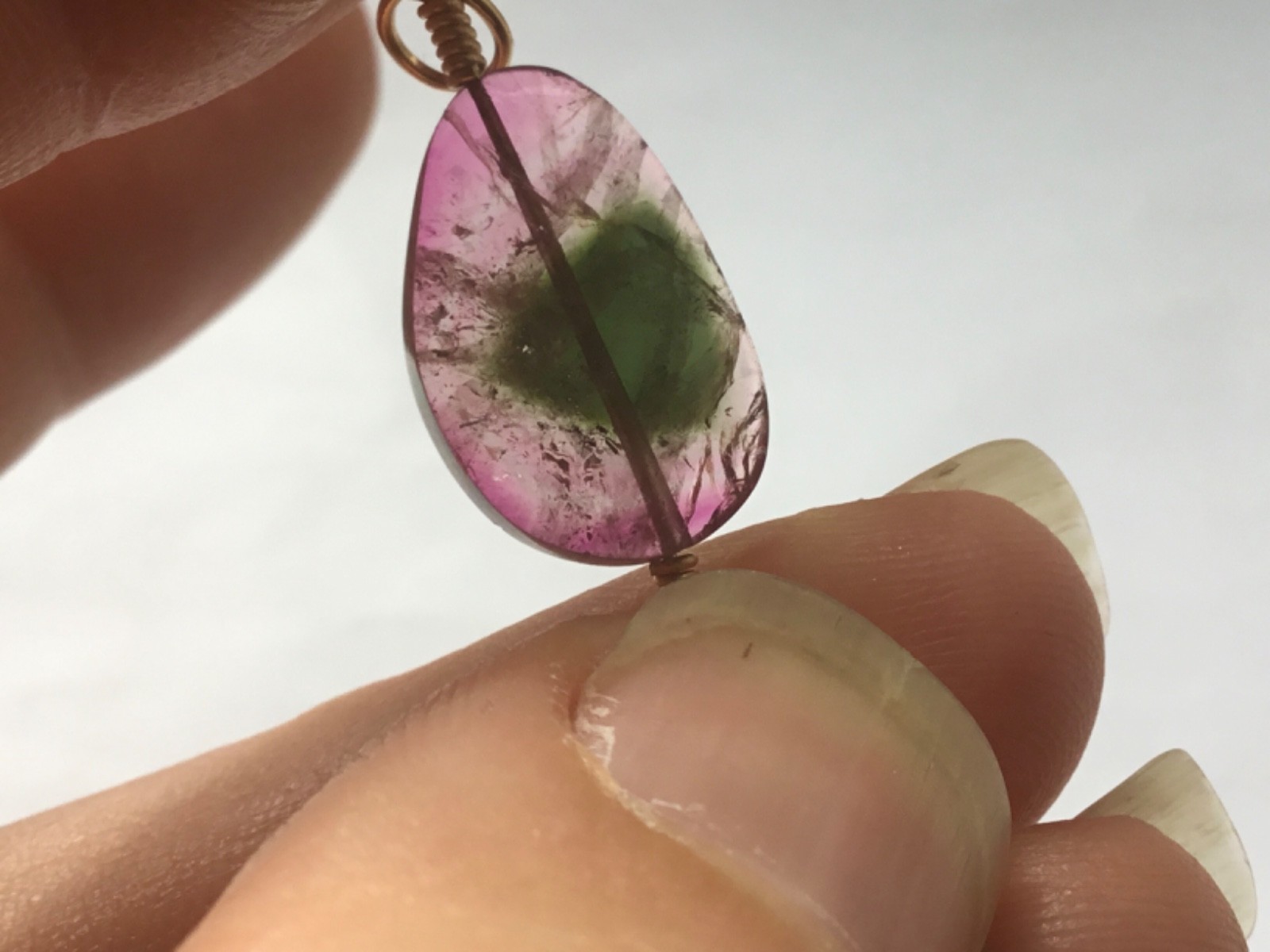 Solid 9ct gold tourmaline slice pendant 9k 375
