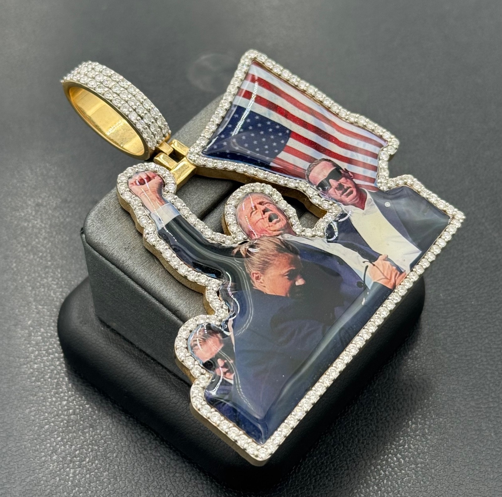 Donald Trump Fight Fight Fight 14k Yellow Gold & 2cttw Diamond Pendant 10mm Bale