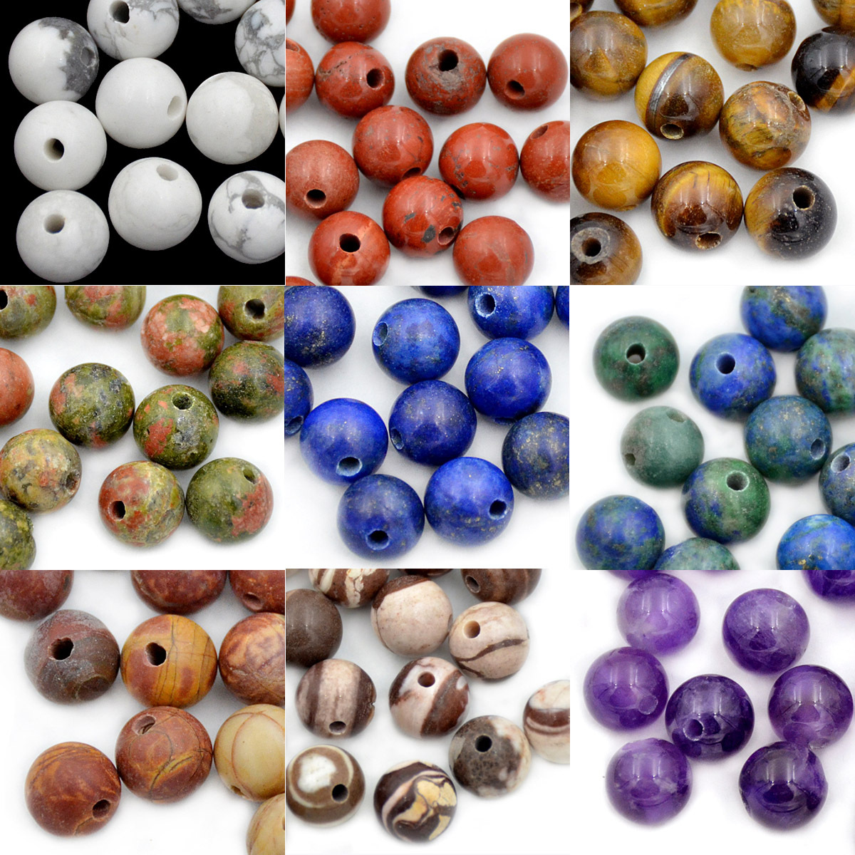 Big hole (2mm)Wholesale Lot 10mm Natural Gemstone Round Loose Beads 30pcs