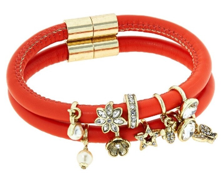Heidi Daus “So Charming” Faux Leather Crystal Charm Bracelet 2-piece Set-NWT