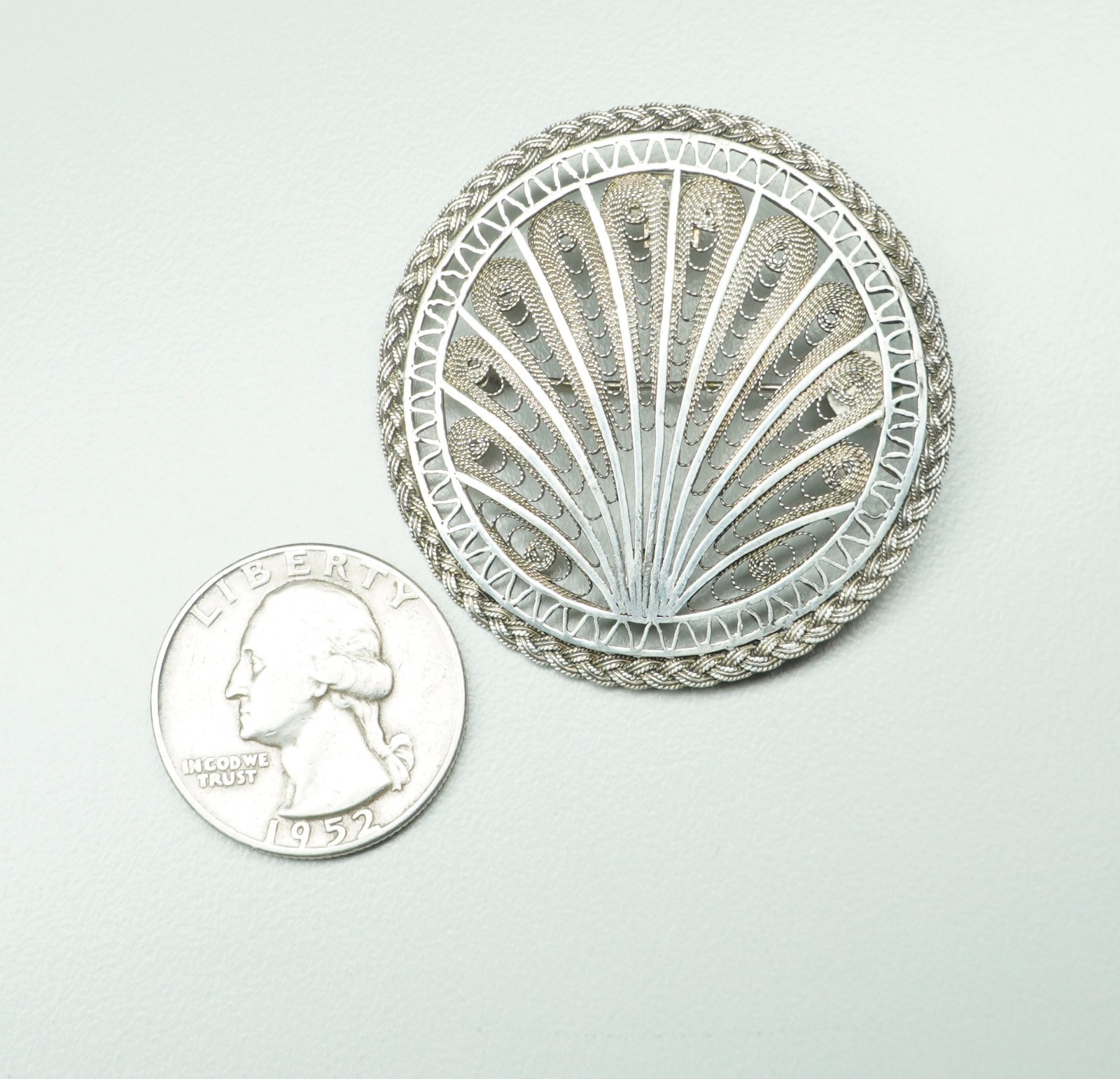 Vintage 950 Sterling Silver+ Filigree Brooch 1.75″ Palestine 7.69 Grams