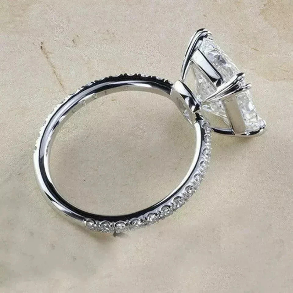Cushion Cut Lab Grown Diamond Ring 14k White Gold IGI Certified 4.2 Ct VVS E F