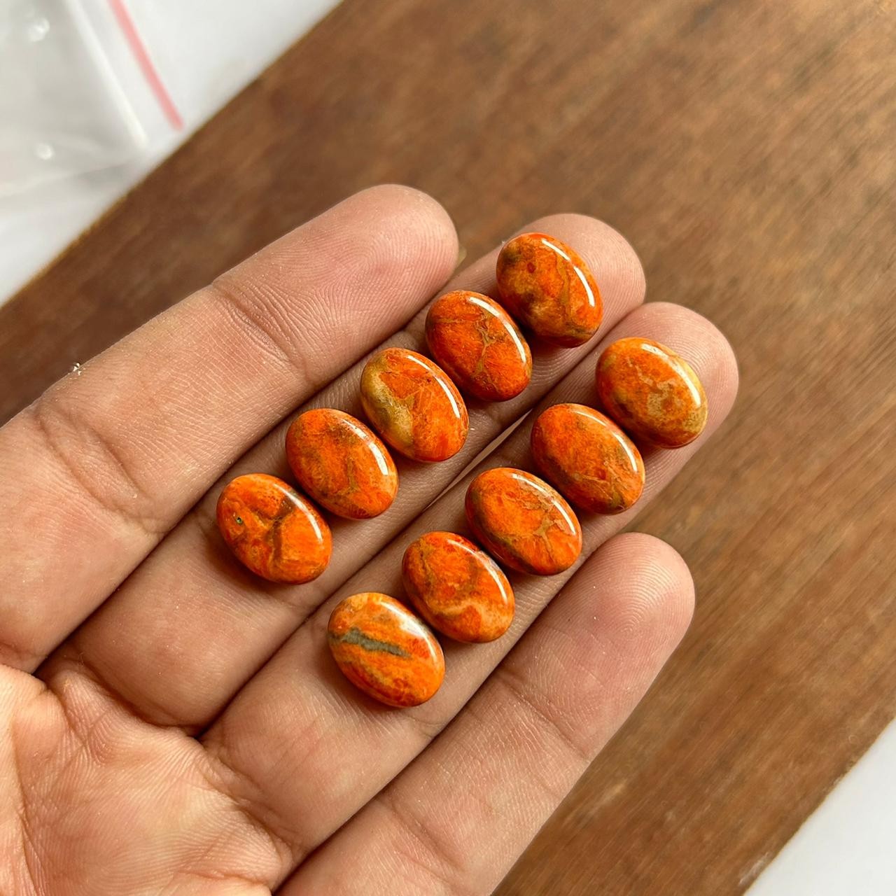 Natural Orange Spiny Oyster Turquoise Gemstone cabochon 8×12 MM | 10 Pcs Lot