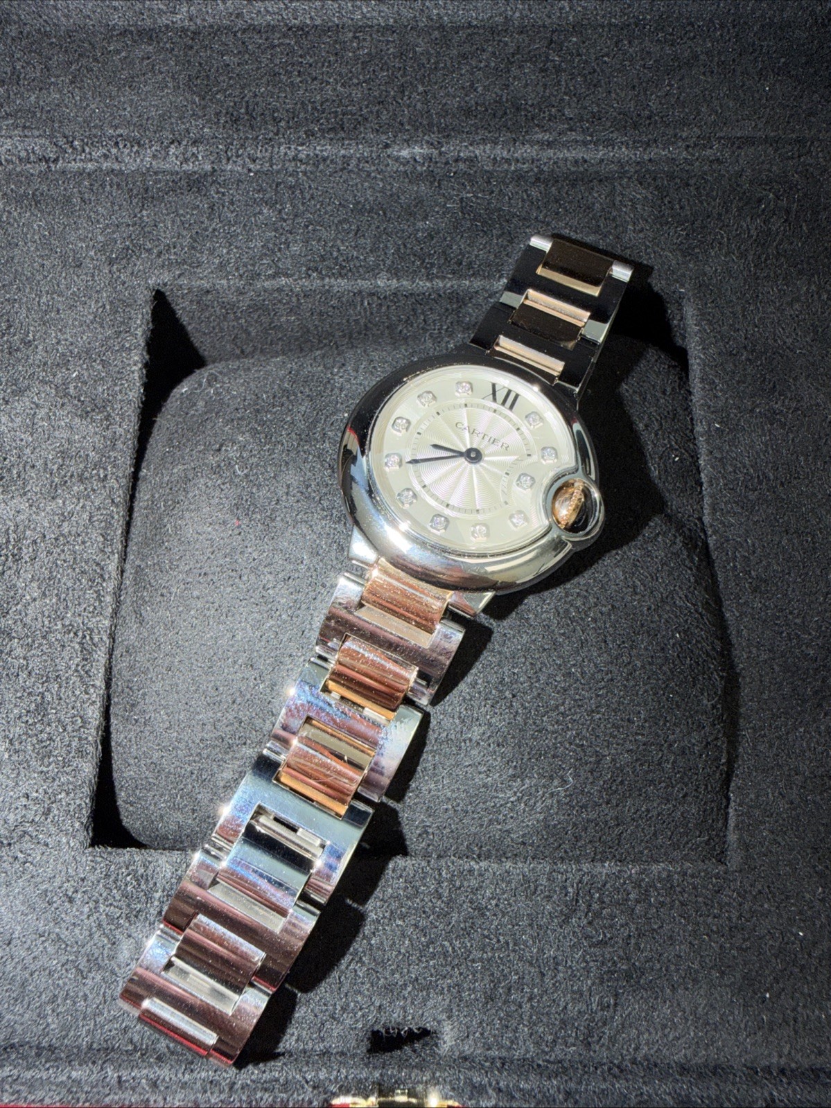 Cartier Ballon Bleu Steel And Rose Gold 28mm Silver Diamond Dial WE902030