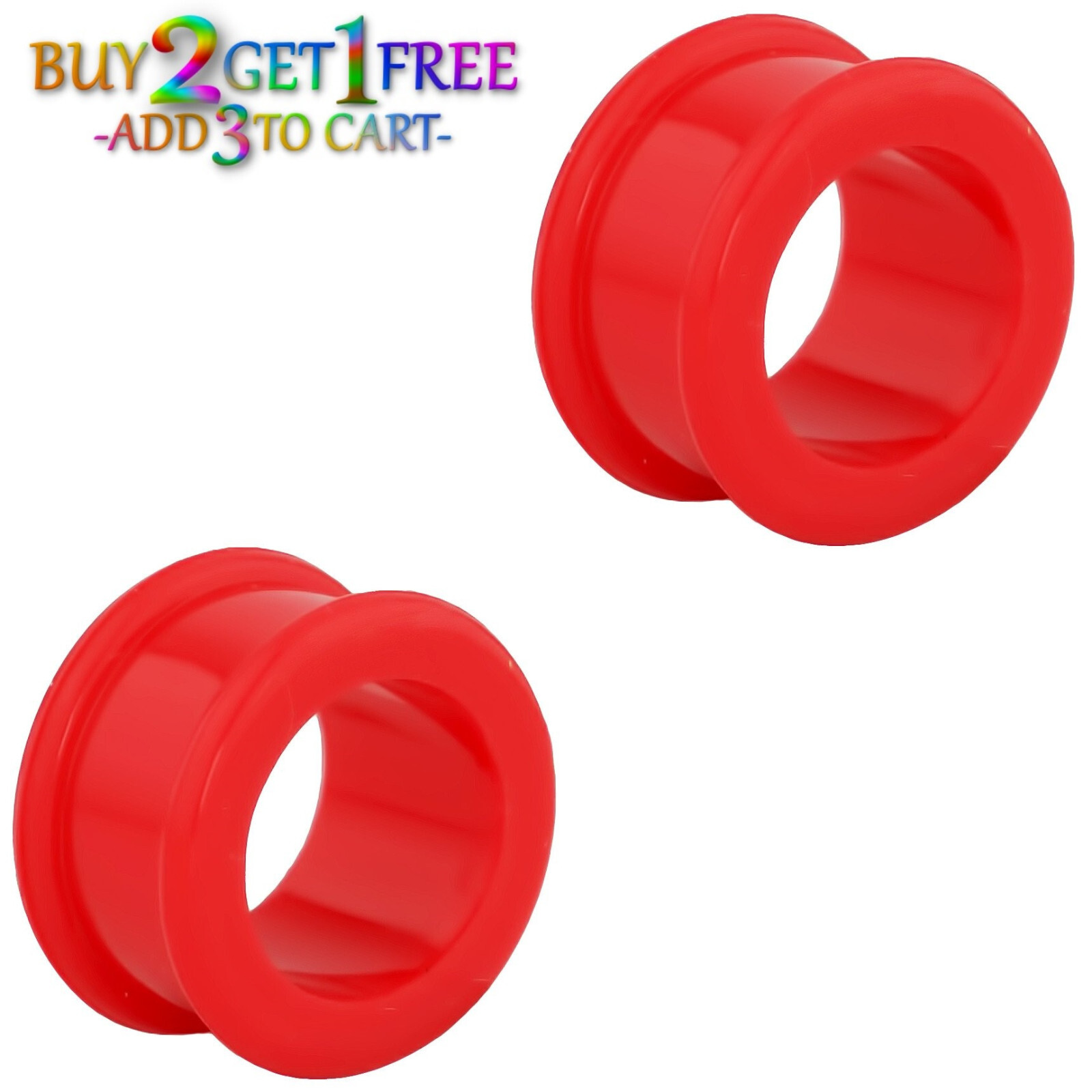 Pair 12g-50mm RED SILICONE FLAT FLARE TUNNELS Double Gauges Thin Flesh Ear 1014