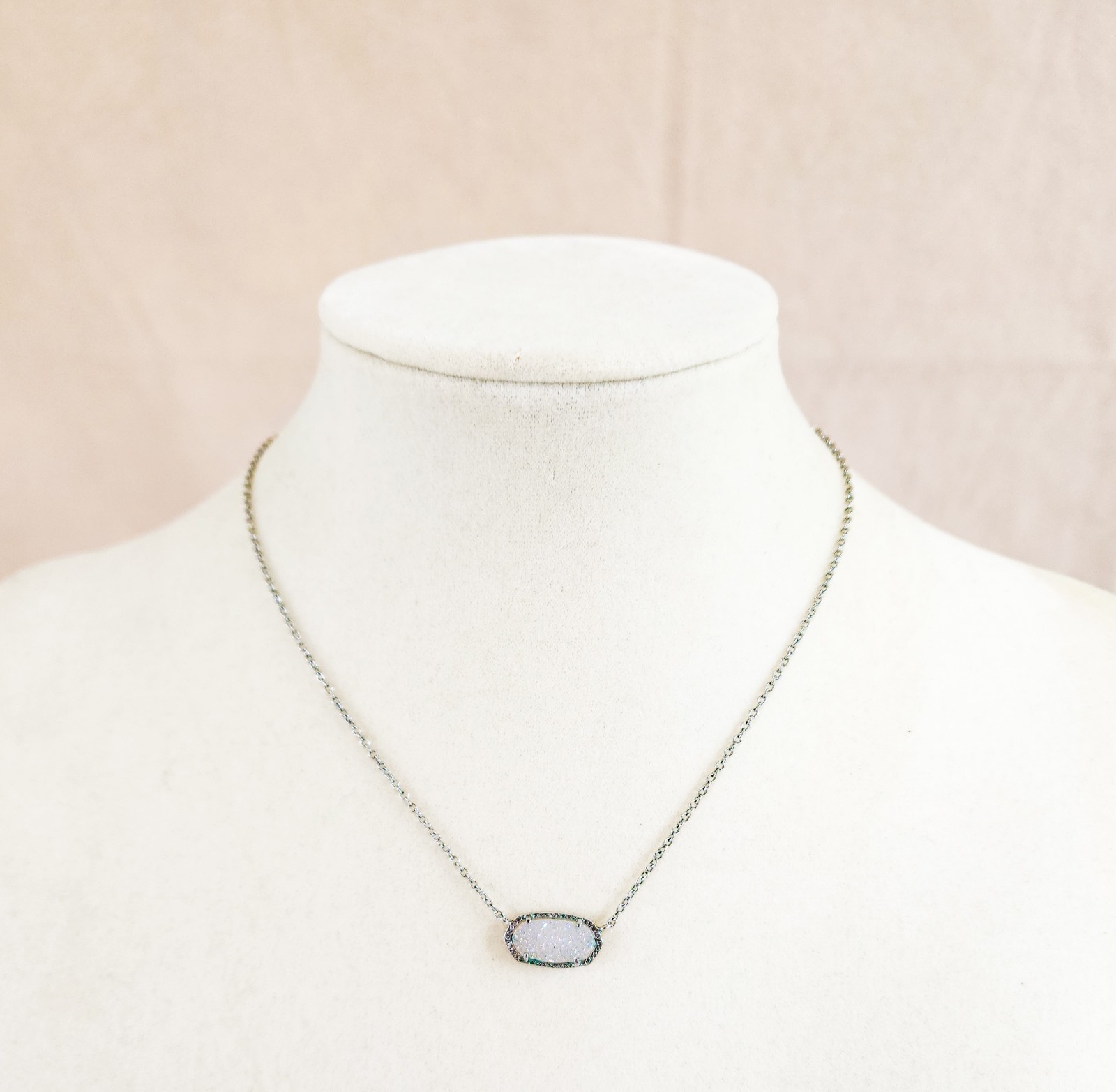 Kendra Scott Elisa Necklace 15″ – 17″ Iridescent Drusy Quartz Rhodium Plated