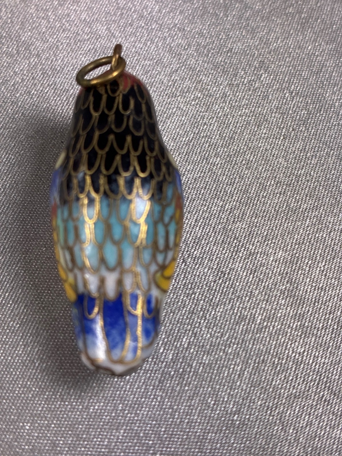 Vintage Cloisonné Bird Charm Pendant Miniature Enamel Bird Figural Gold Tone Col