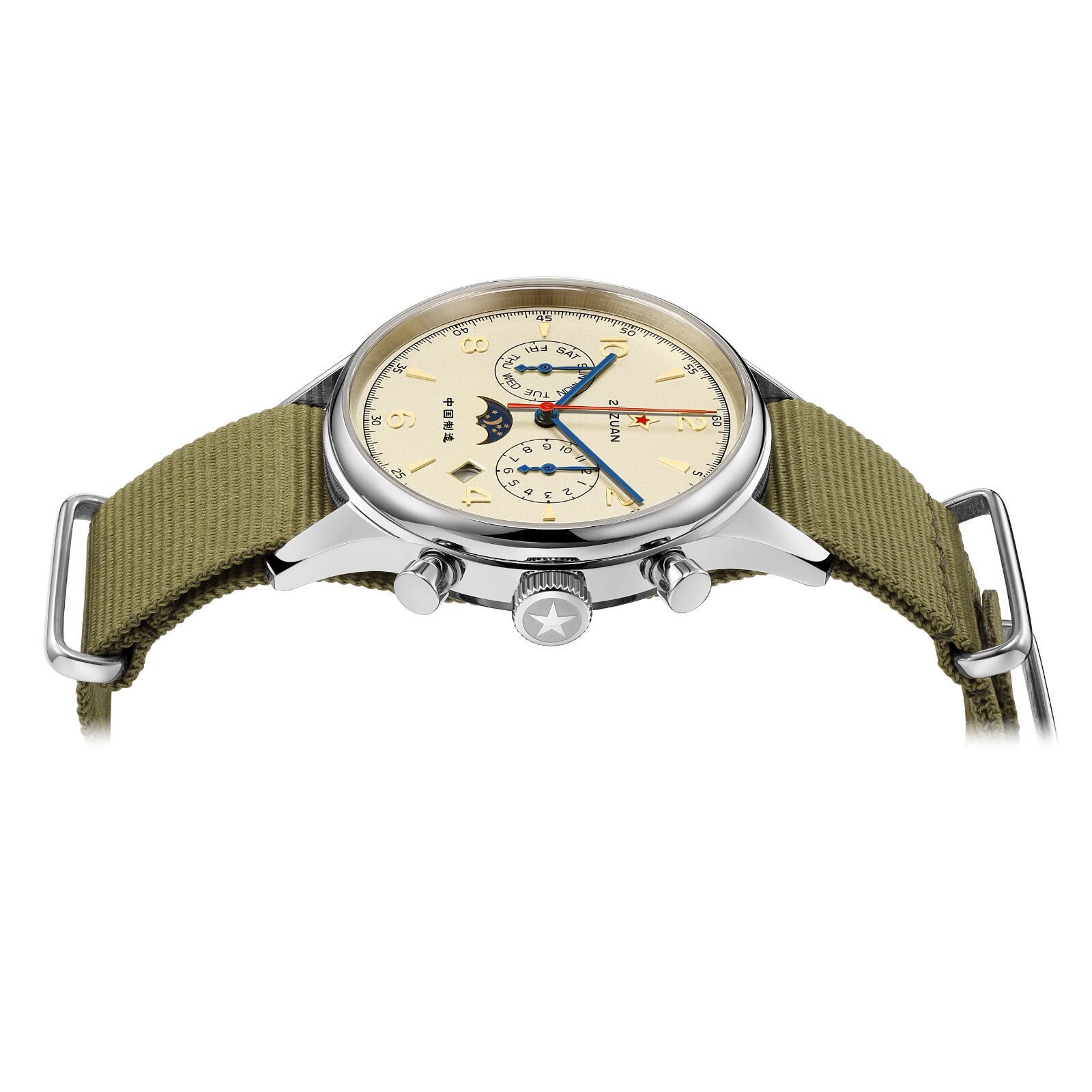 RED STAR SEAGULL ST1654 Daily Calendar Sun Moon Dial Automatic Watch 50M 316L