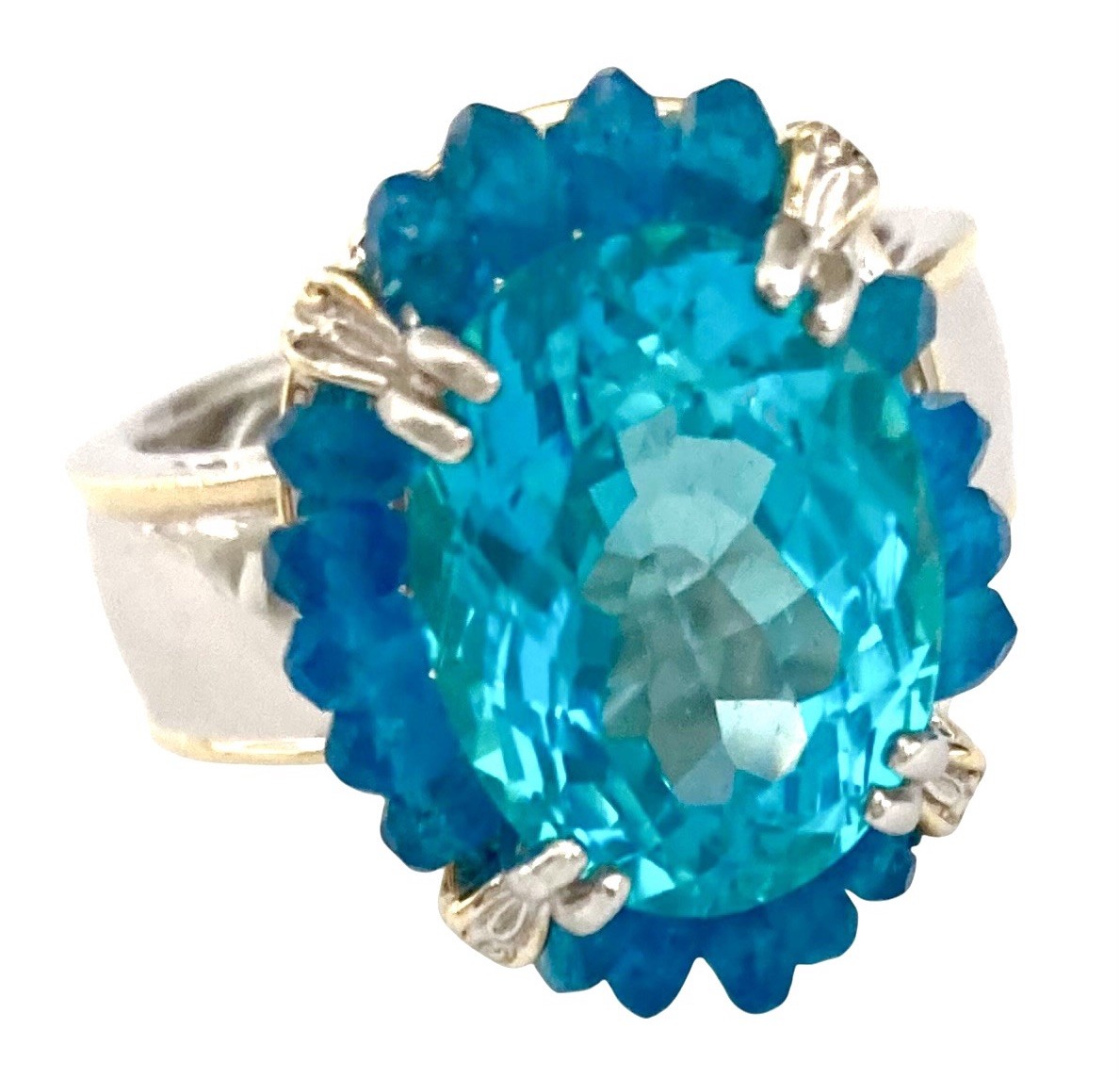 GEMS EN VOGUE Sterling Silver Gold Plated PARAIBA COLOR TOPAZ~NEON APATITE Ring