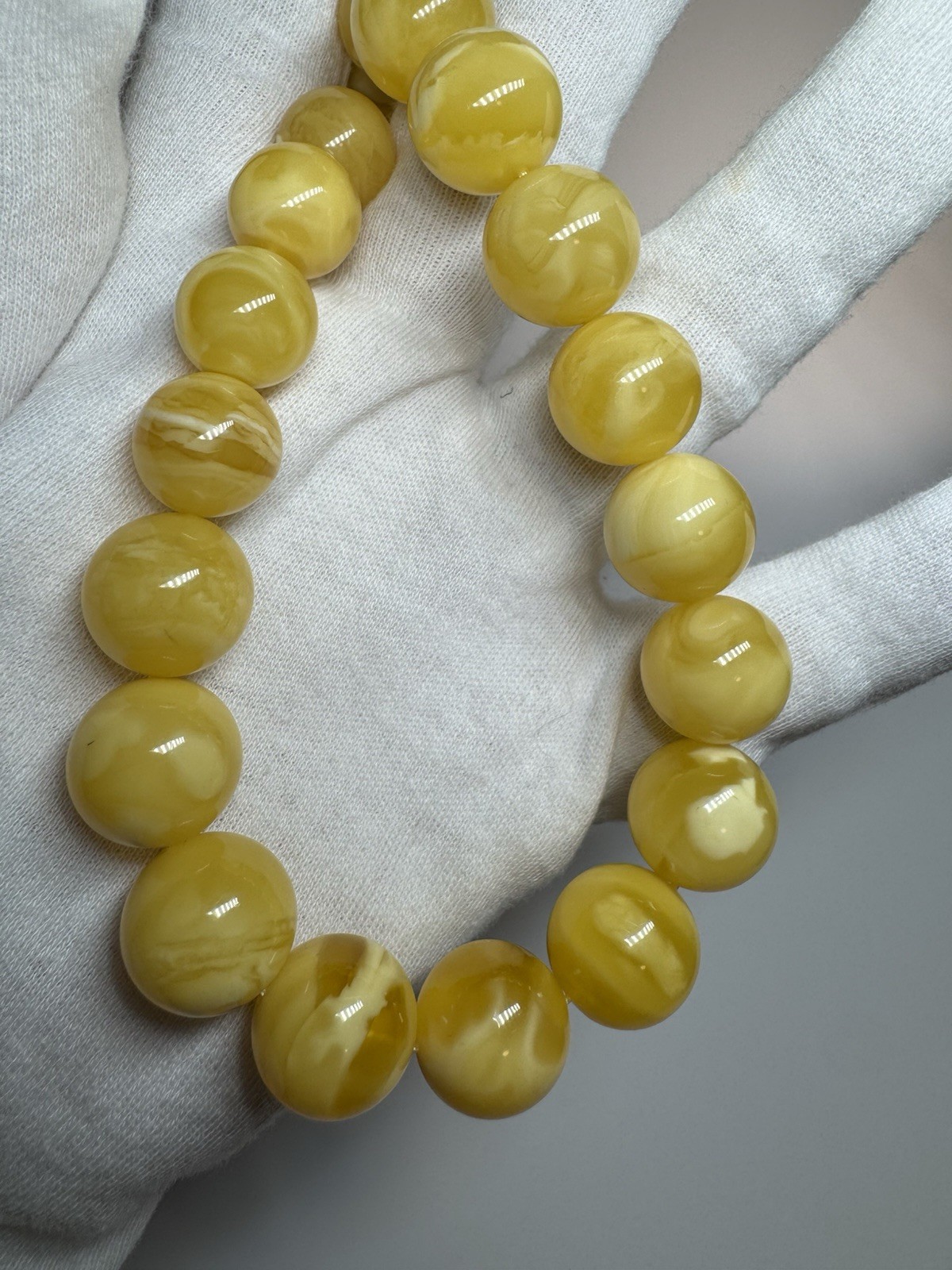 Natural Baltic Amber Butterscotch Necklace Round Beads Creamy61g59cm 14.9-13.2mm