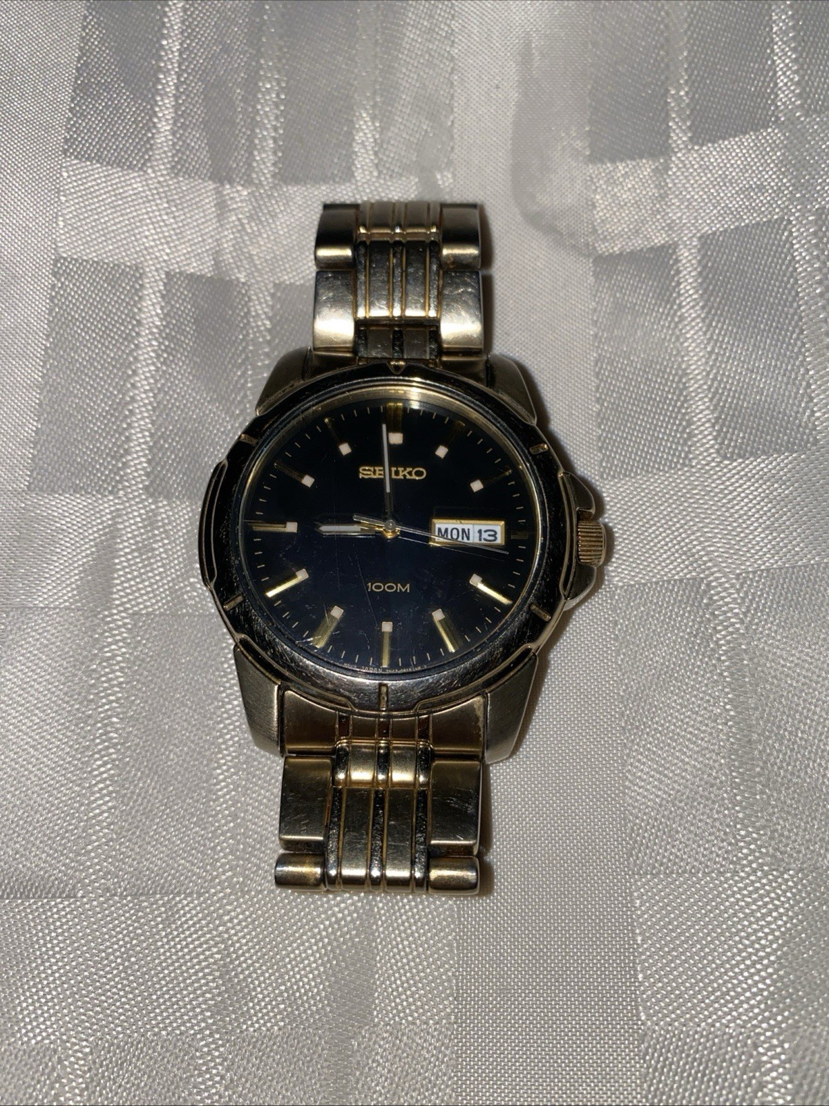 Vintage Men’s Seiko 100M Stainless Steel 10 Bar Gold Toned Wristwatch 660657 #FS