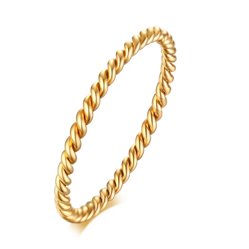 Twisted Rope Slim Ring Stainless Steel Minimalist Wedding Band Women Jewelry
