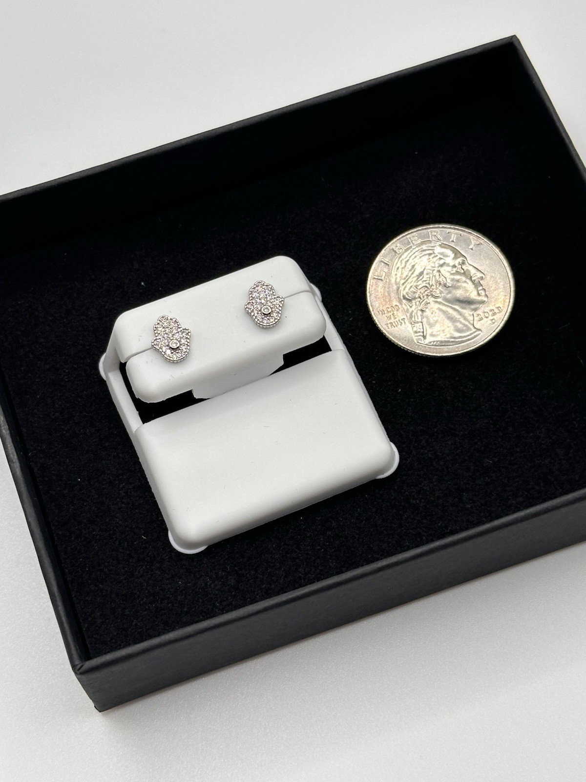 Moissanite Hamsa Hand Stud Earrings 1.00CTW 925 Sterling Silver Pave New