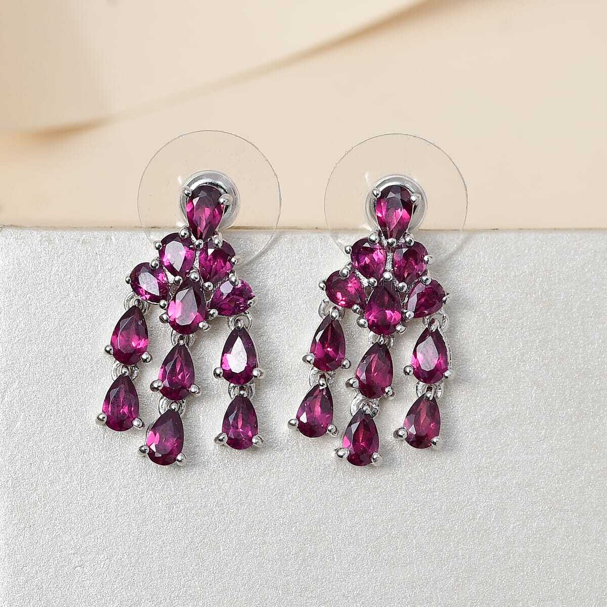 AMAZING!! Rhodolite Chandelier Earrings Platinum Plated Sterling 5.65ctw