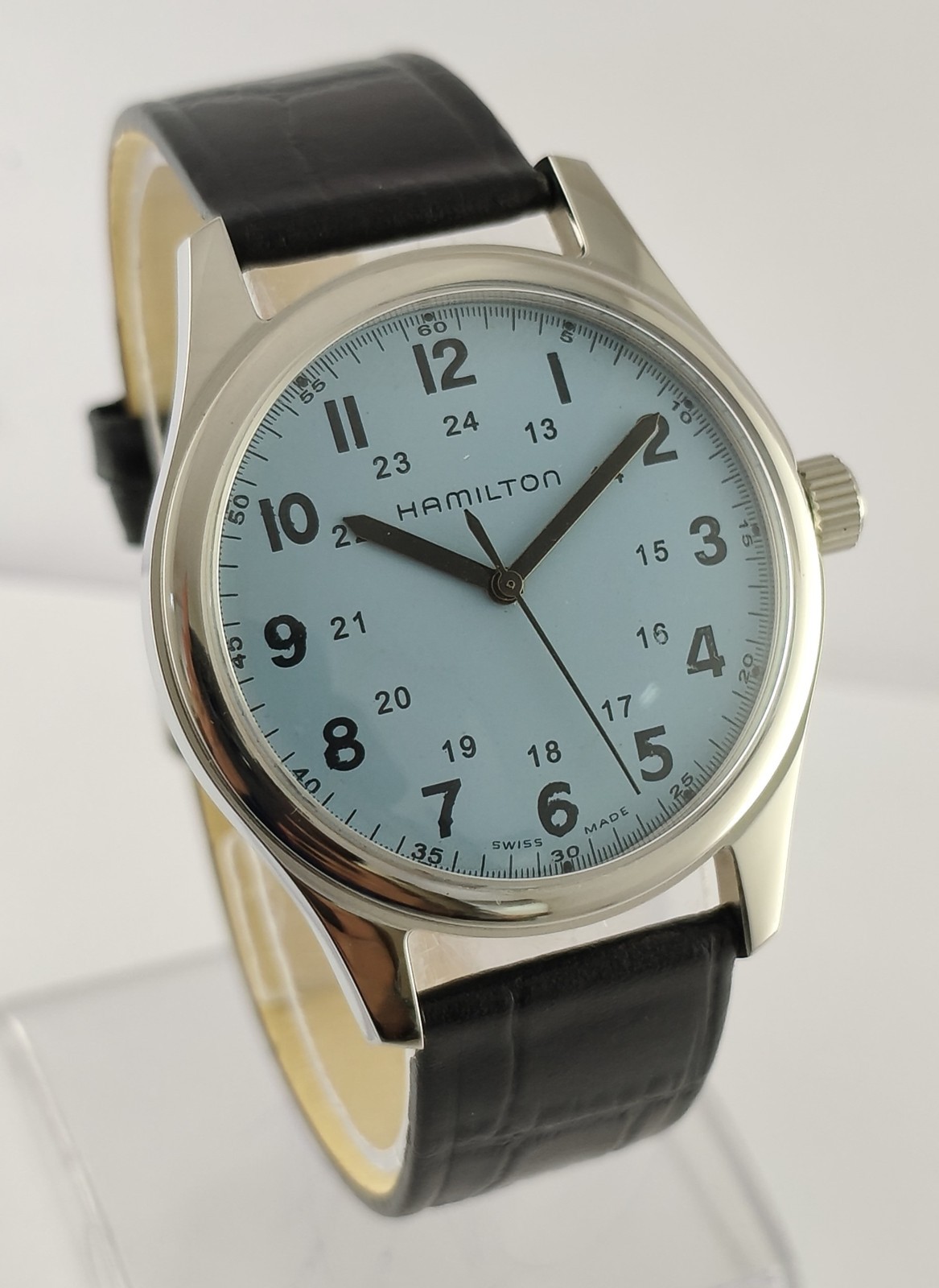 Vintage Refurbished Hamilton Hand-Winding Light Blue Dial 17 Jew Men Wristwatch