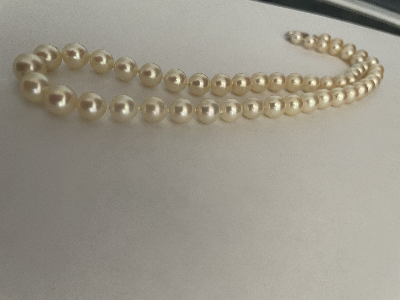 6-9mm Akoya Pearl Necklace ~ 14k Clasp ~ 17.5” Length ~ Restrung