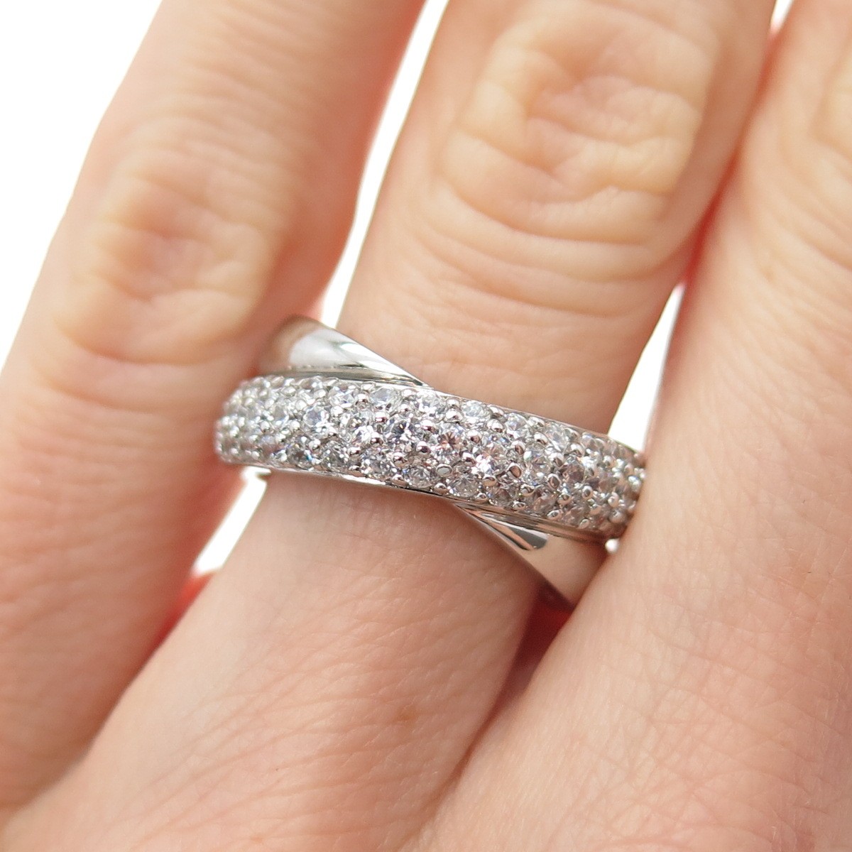 925 Sterling Silver Round-Cut C Z Interlocked Crisscross Ring Size 5.25