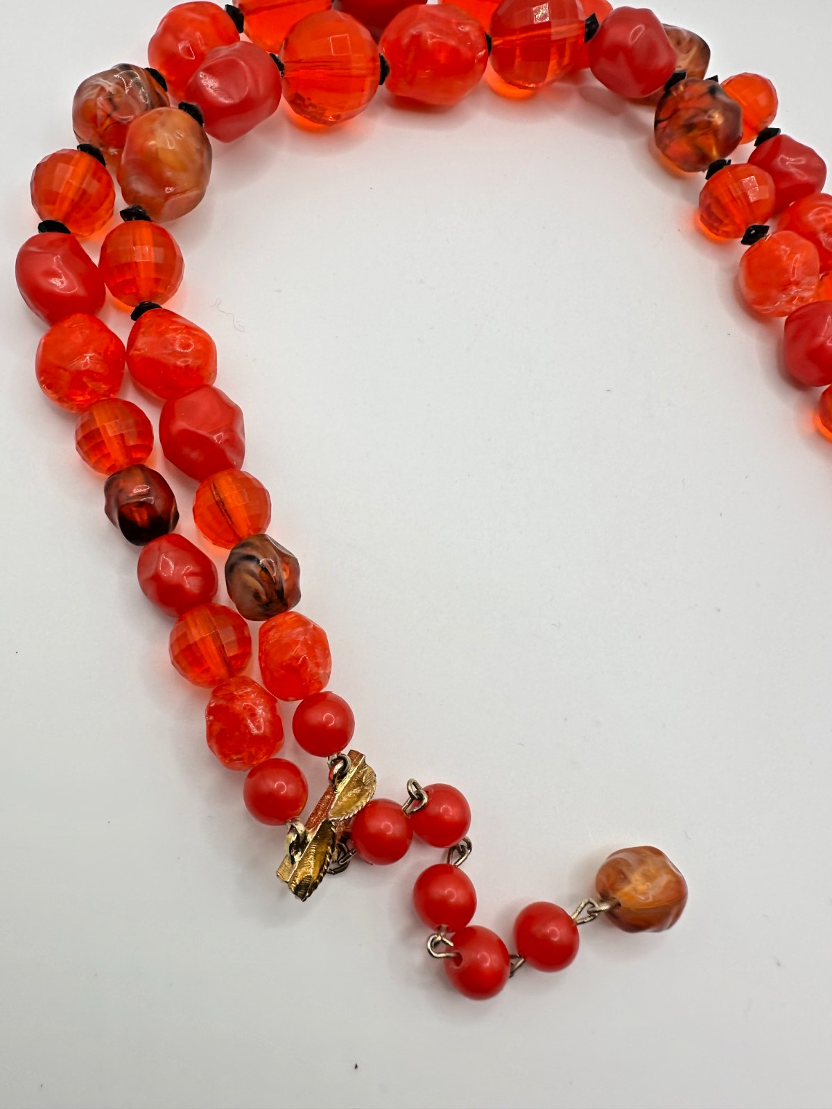 Gorgeous Signed Coro 2 Strand Beaded Choker Necklace Lucite Vintage Red Orange