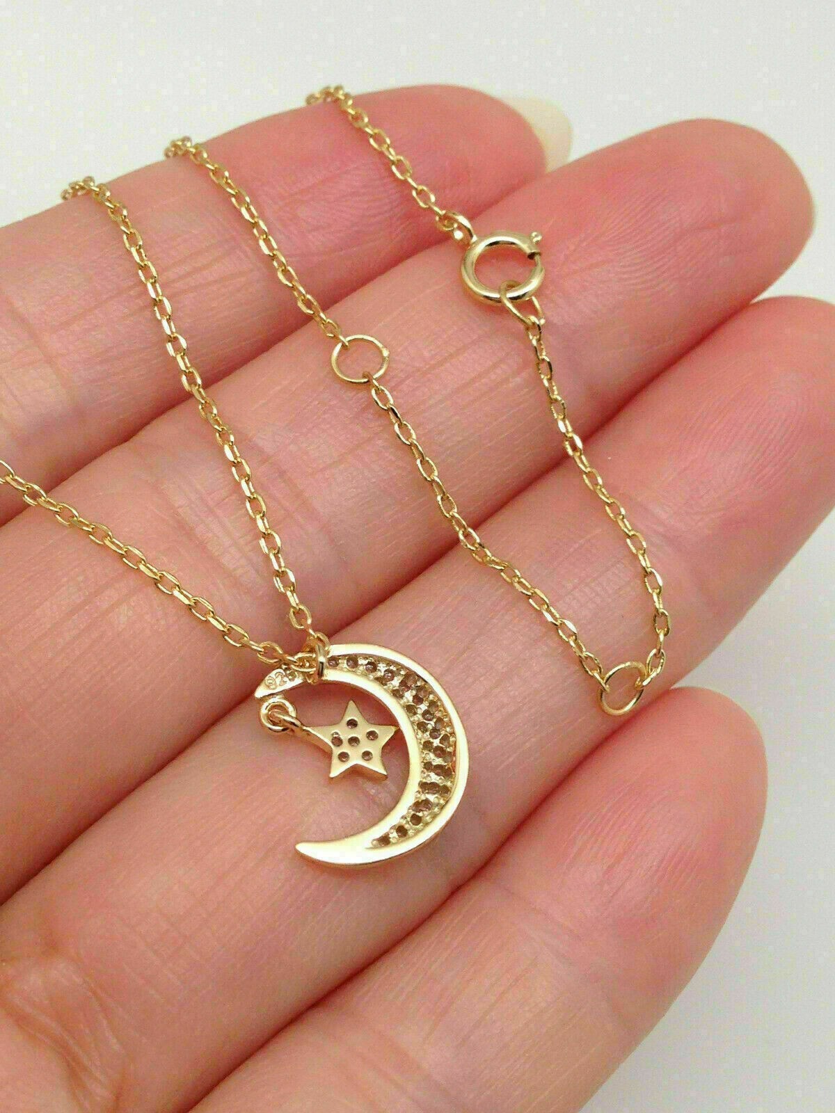 2Ct Round Simulated Diamond Moon and Star Shape Pendant 14K Yellow Gold Plated