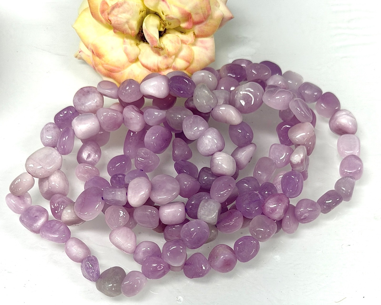 Wholesale 6 Pcs 7.5mm Kunzite Tumble Stretch Bracelet Natural Crystal Healing