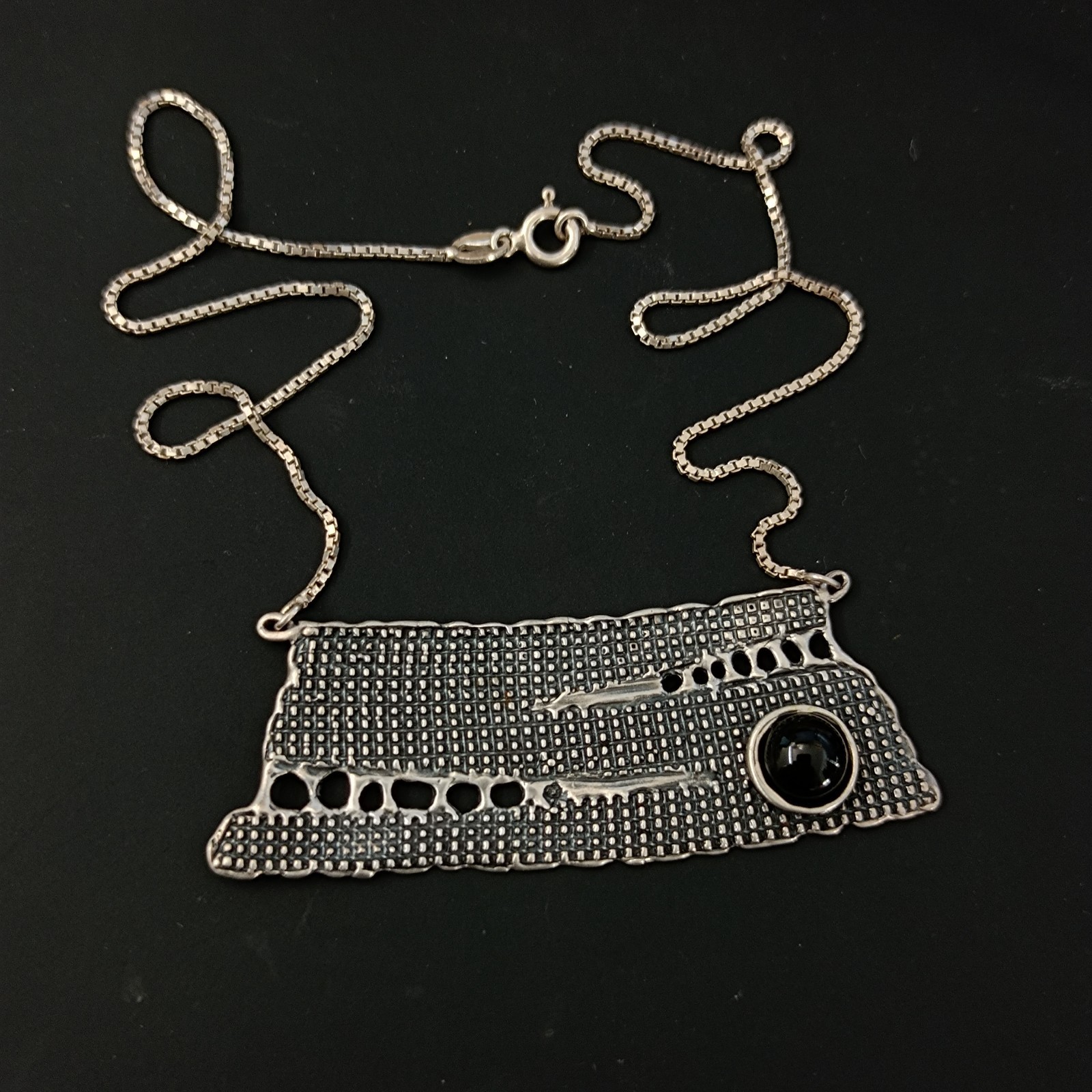 Modernist Silver Necklace Israel Artisan Onyx Abstract Expressive Studio Vintage