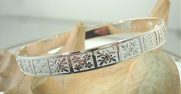 8MM SOLID 925 SILVER RAISED MIXED HAWAIIAN TRADITIONAL AND MODERN QUILTS BANGLE