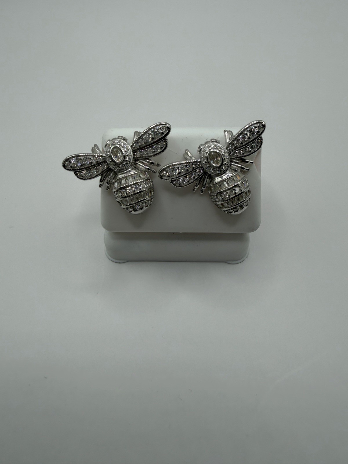 925 Sterling Silver Oval White Moissanite Bee Stud Earrings 2.00CTW large