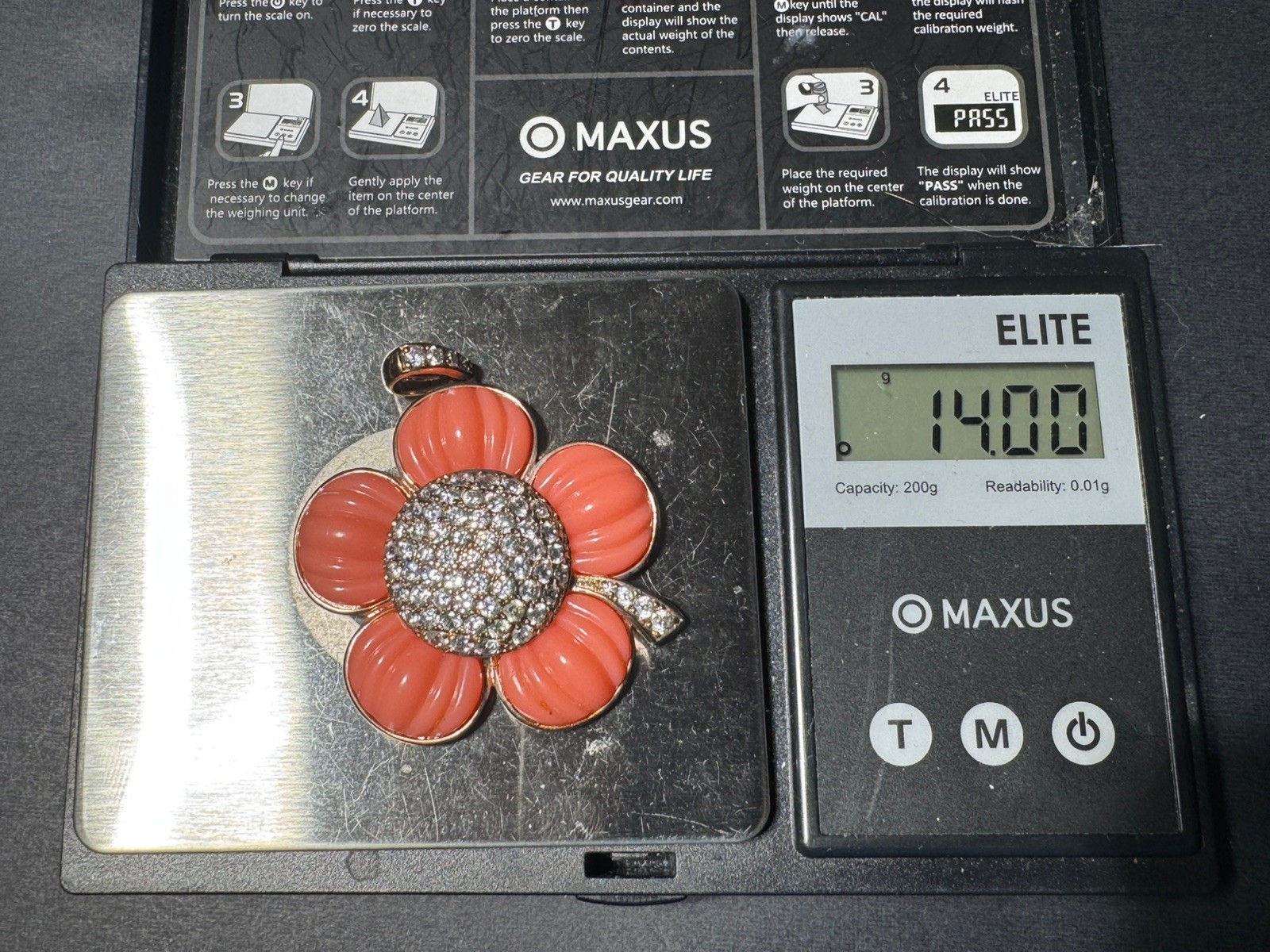 Vintage Ross Simons Sterling Silver Pink Resin Rhinestone 925 Flower Pendant