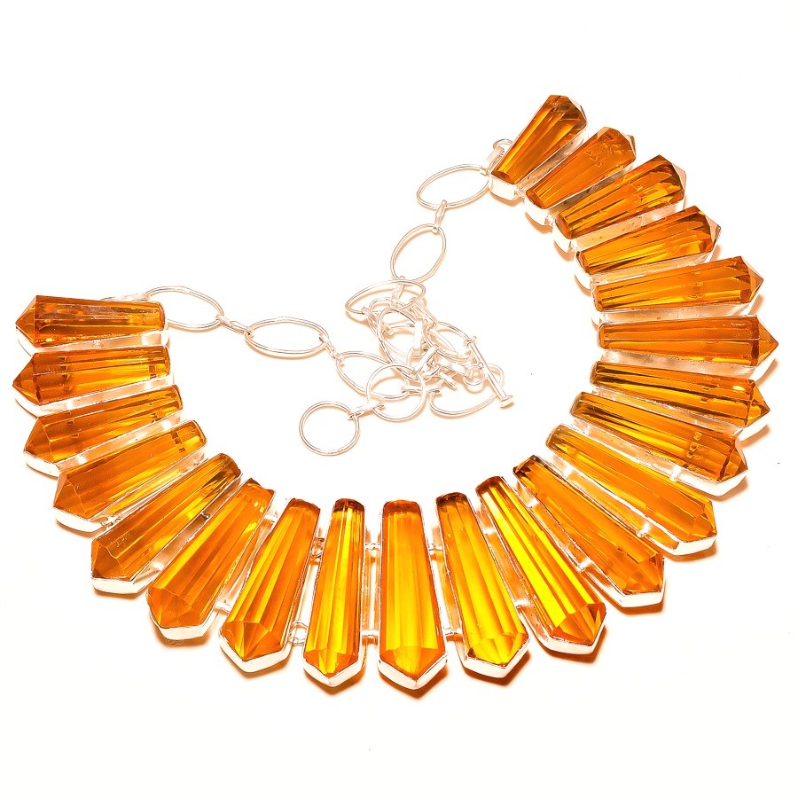 Faceted Citrine Topaz Pencil Shape Handmade Gemstone Ethnic Jewelry Necklace 18″