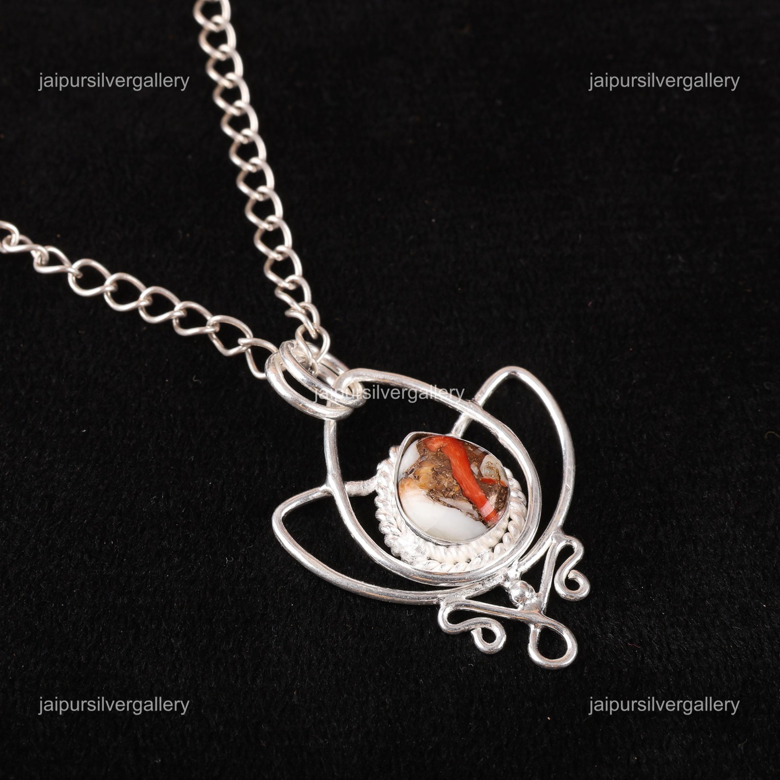 Orange Copper Turquoise Gemstone Jewelry 925 Silver Handmade Pendant 1.44″ Gifts