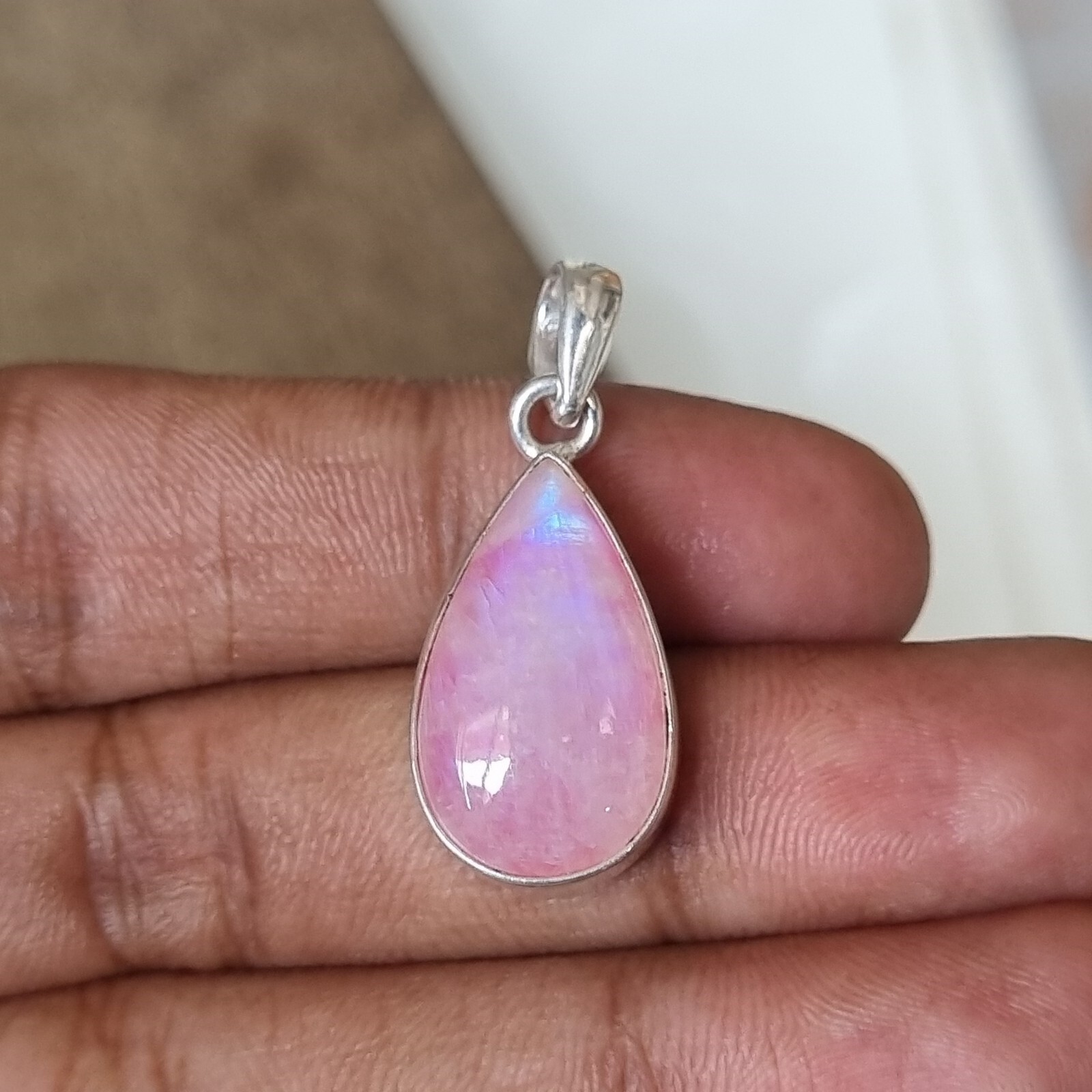Pink Moonstone Pendant 925 Sterling Silver Breathtaking Handmade WonderfulPG1208
