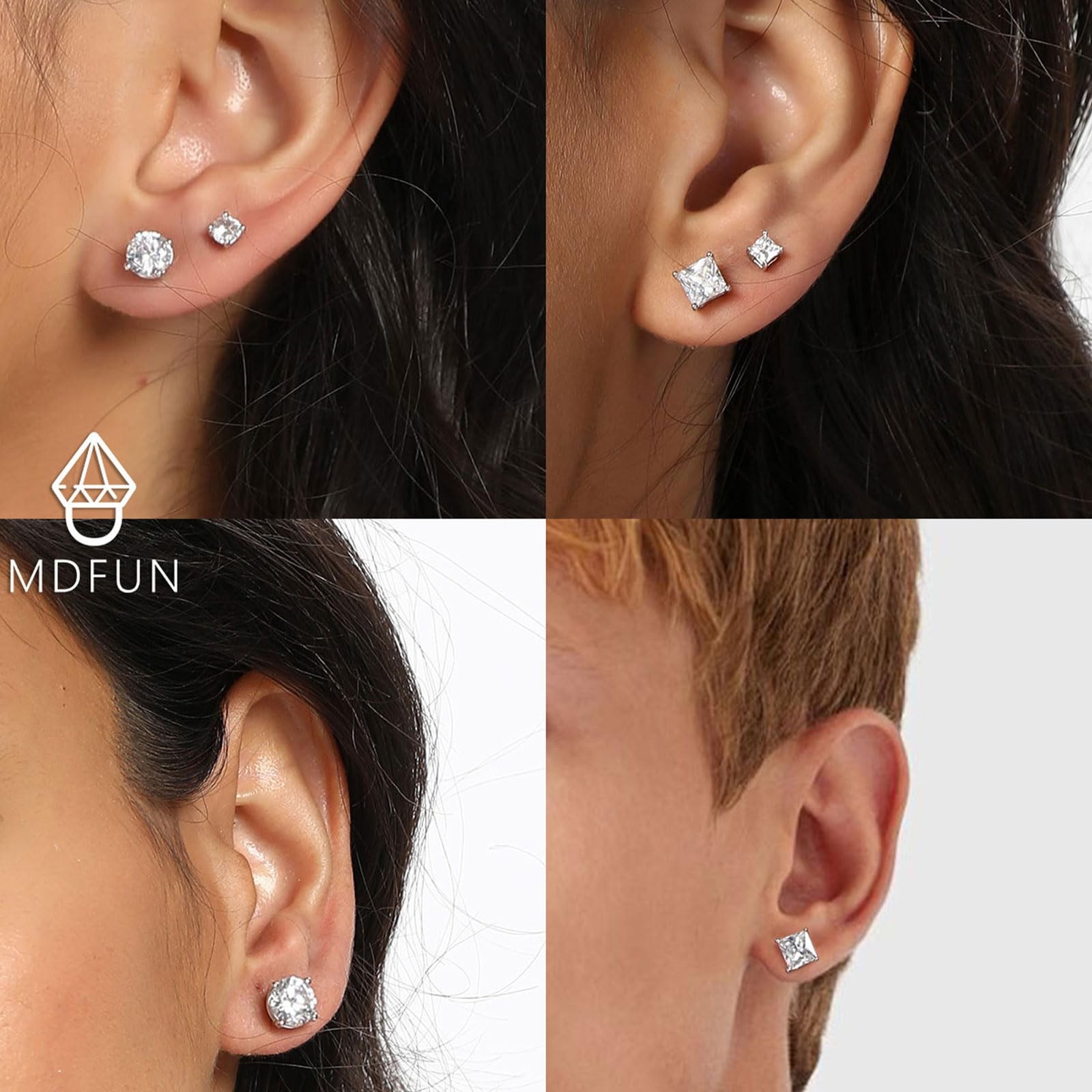 6 Pairs Earrings Set for Men 316L Stainless Steel 3/5/7mm CZ Round and Prince…
