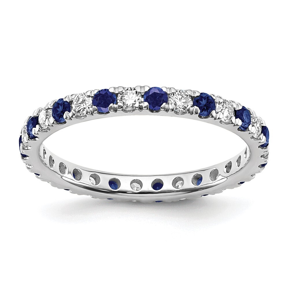 14K White Gold Lab Grown Diamond & Blue Sapphire Eternity Band Ring Size 7