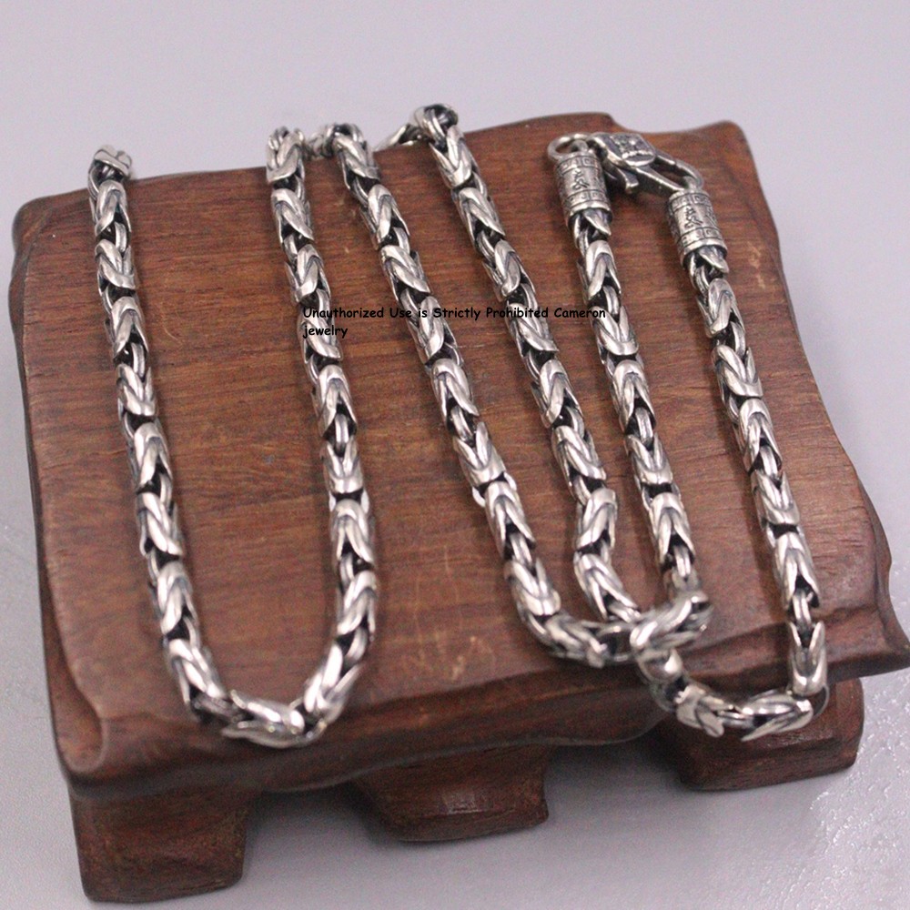 Pure S925 Sterling Silver Necklace 4mm Byzantine Link Chain 44-45g 23.6inch
