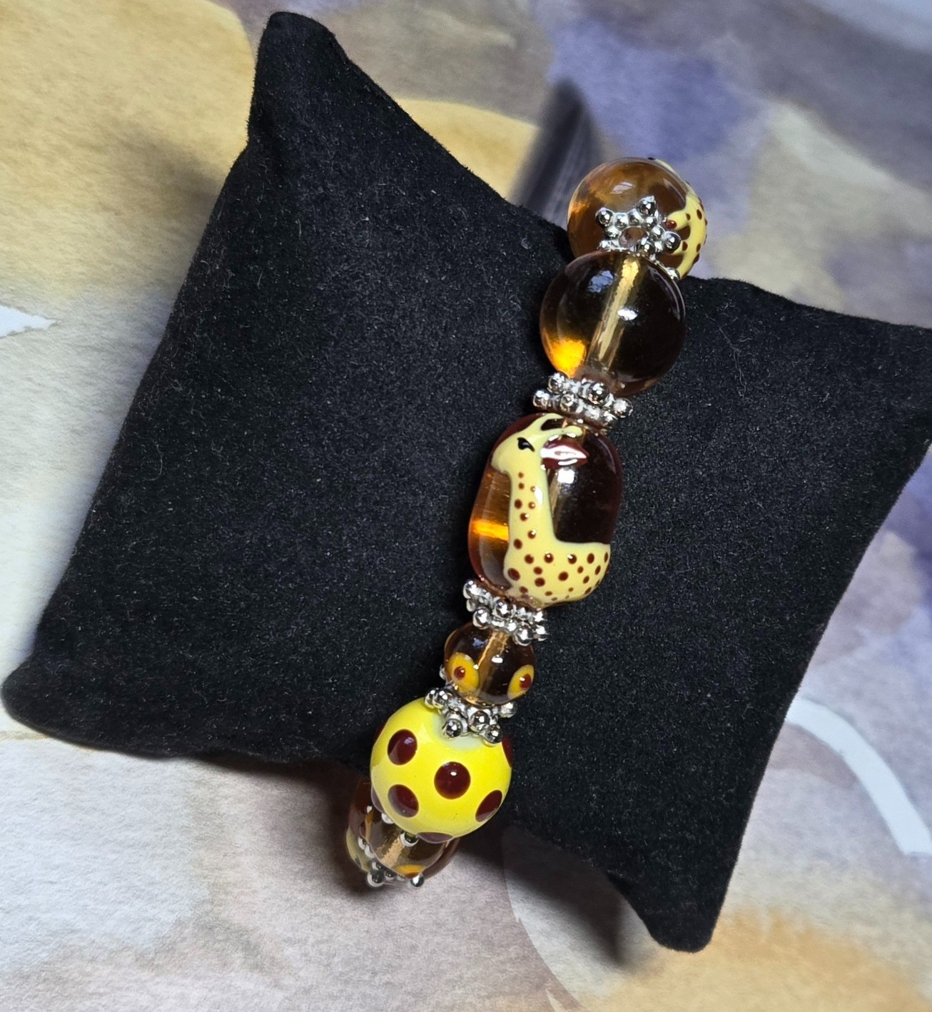 Giraffe Bracelet Yellow Brown Beaded Stretch Bracelet for Women