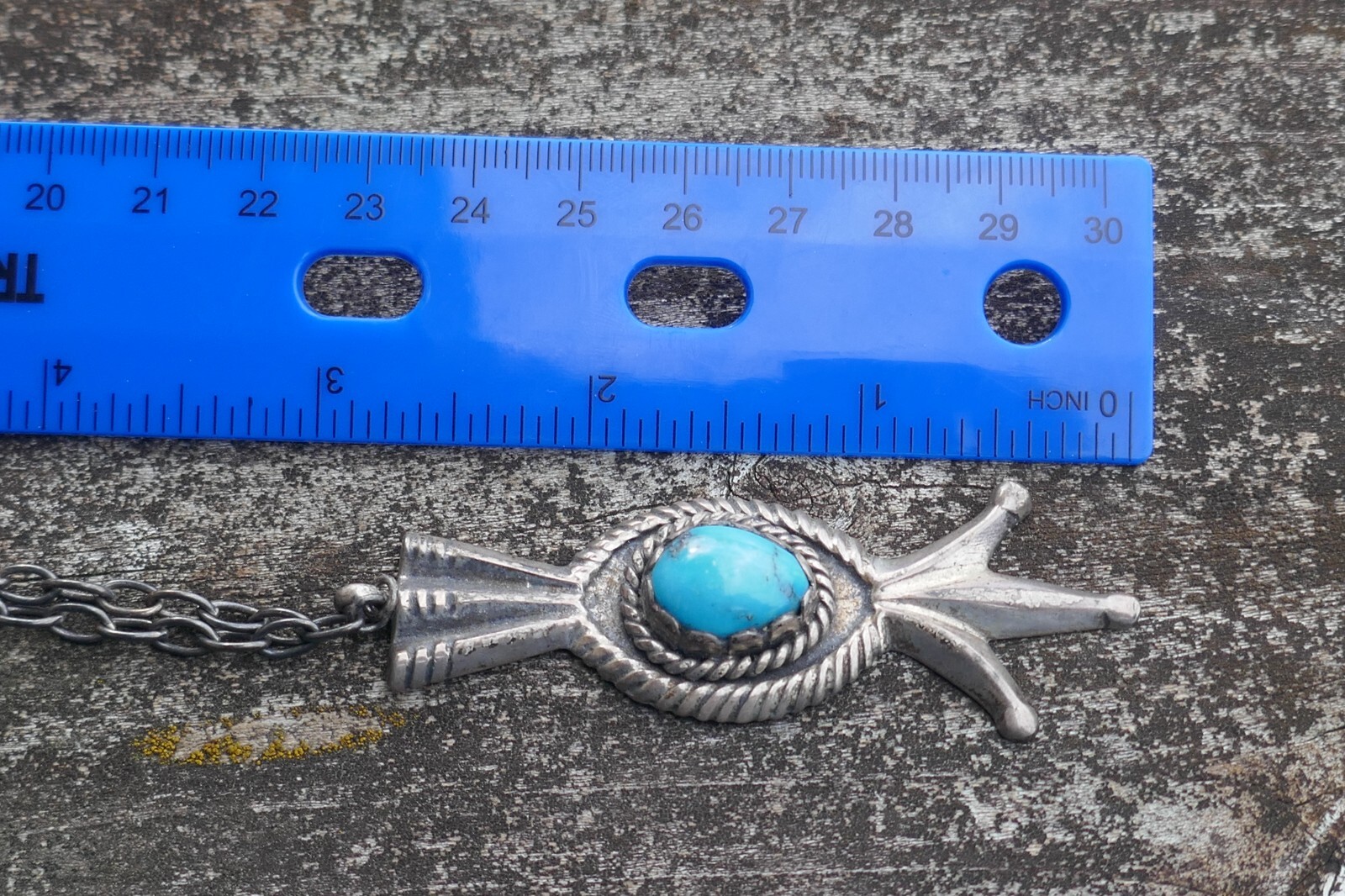 Vintage Navajo Sand Cast Silver & Turquoise Necklace – 18″ / 25.0 Grams