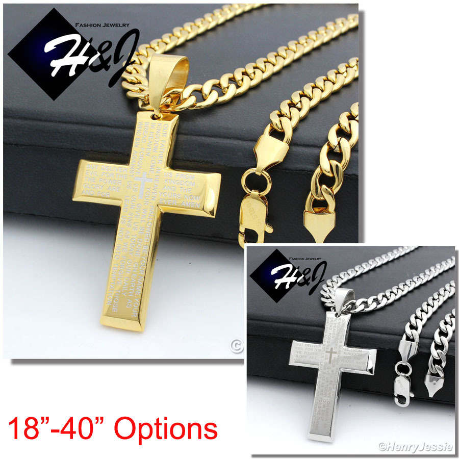 18-40″Stainless Steel 6mm Silver/Gold Plated Cuban Chain Bible Verse Pendant*P77