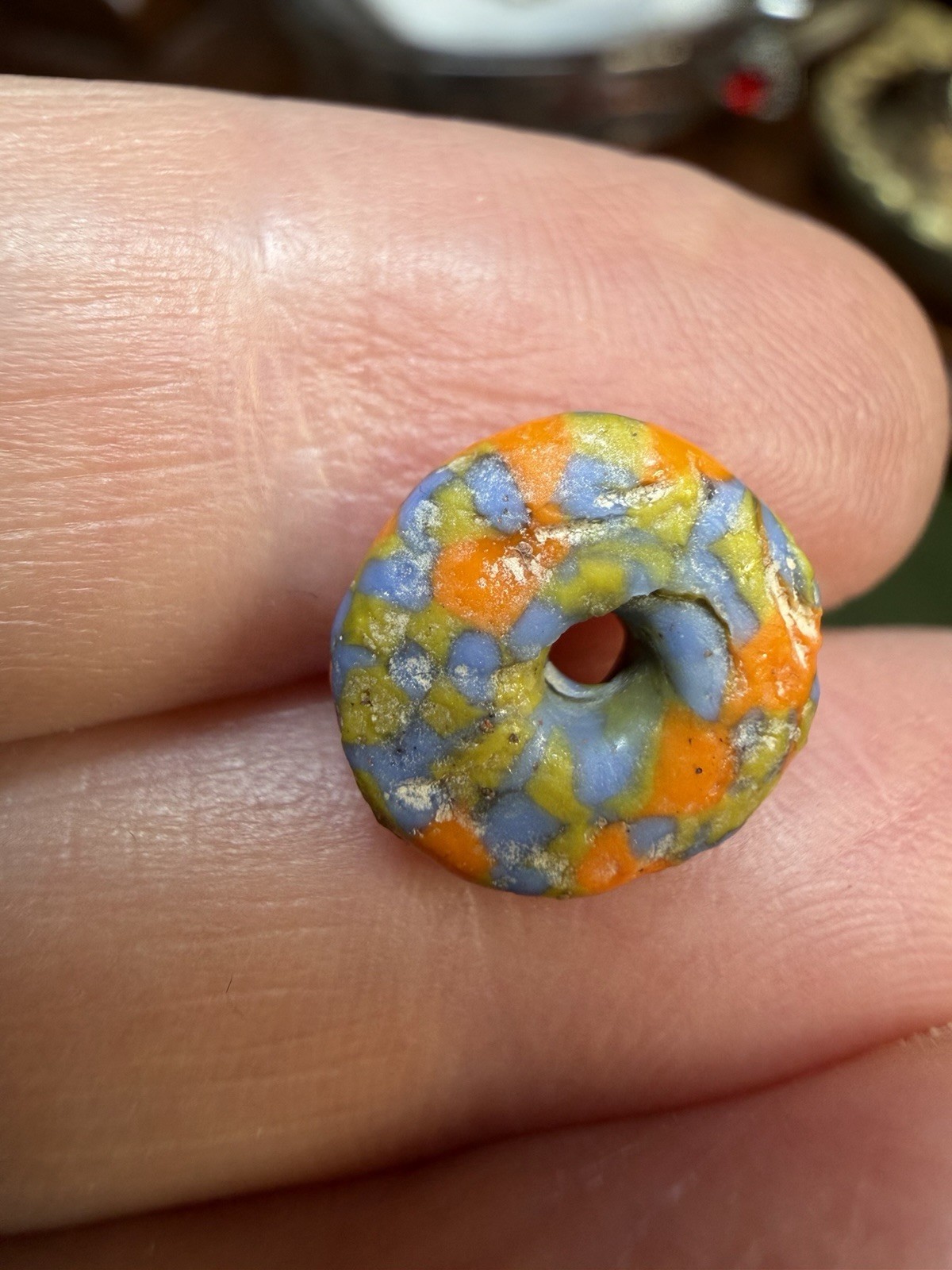 Lot 29 Antique 19th C Venetian African Trade Beads Lampwork Skunk Mosaic Glass 1