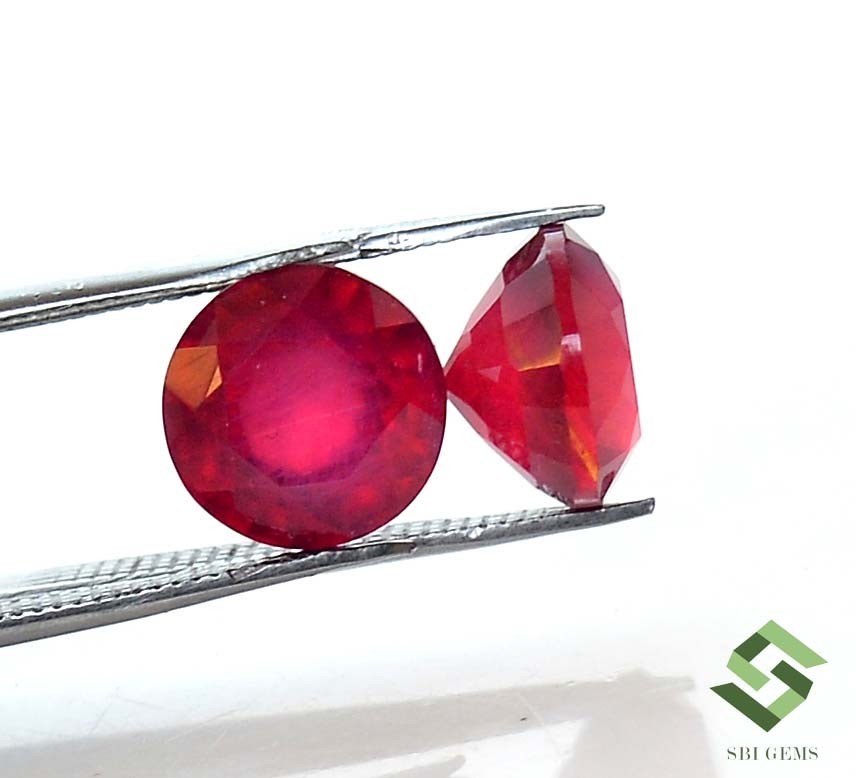 9 mm Natural Ruby Round Cut Pair 8.86 CTS Faceted Loose Gemstones GF